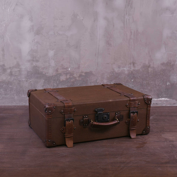 Vintage Canvas And Genuine Leather Side Table SUITCASE TRUNK 1920s Still Life