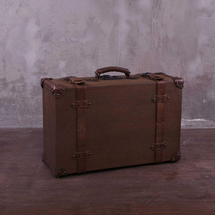 Vintage Canvas And Genuine Leather Side Table SUITCASE TRUNK 1920s Panoramic