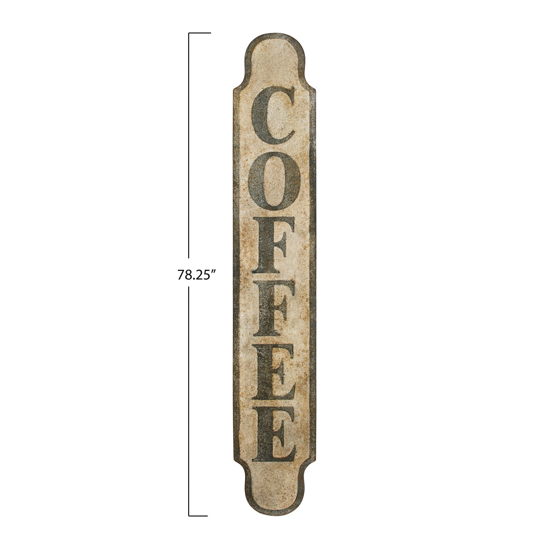 Heavily Distressed Metal "Coffee" Wall Decor Size Chart