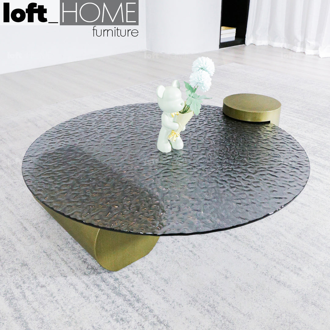 Modern Fused Glass Coffee Table VERRE PARTICULIER BRASS Detail