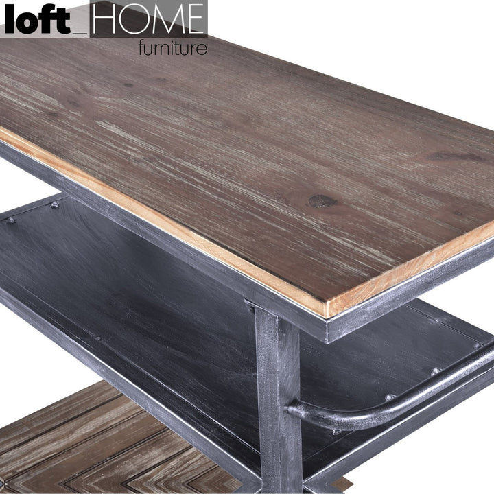 Industrial Wood Side Table TROLLEY Detail 9
