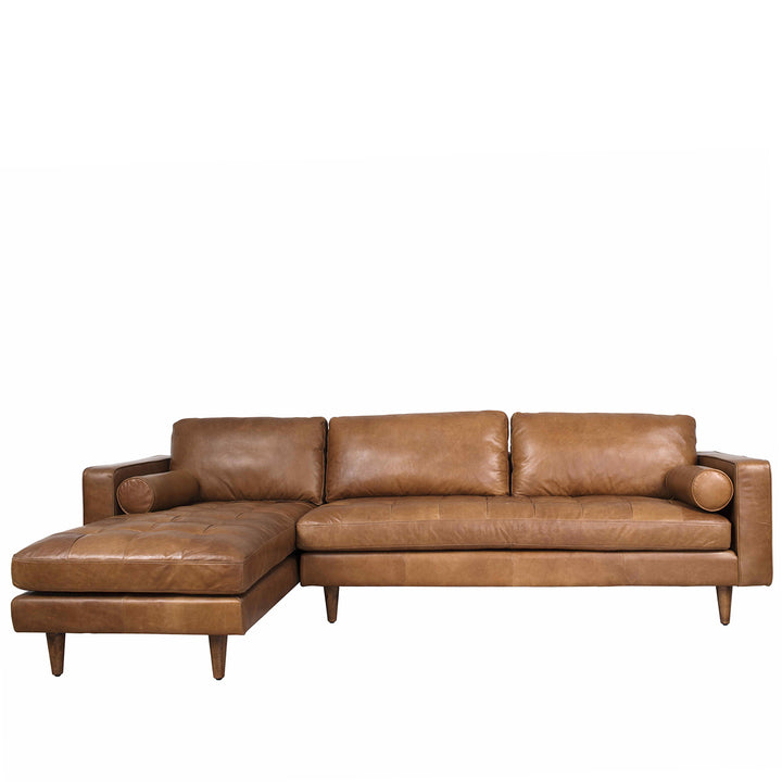 Vintage Genuine Leather L Shape Sofa OLGA In-context
