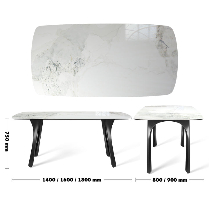 Modern Sintered Stone Dining Table FLY GREY Size Chart