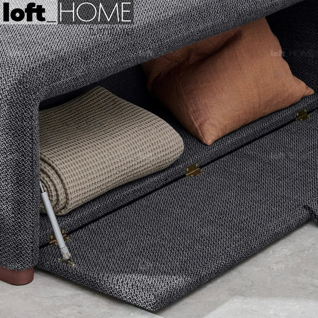 Modern fabric storage dining bench palmi with context.