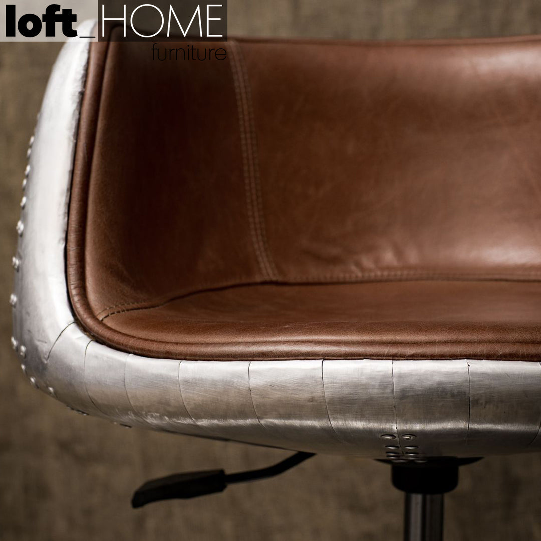 Industrial Aluminium Genuine Leather Bar Chair AIRCRAFT Detail 1