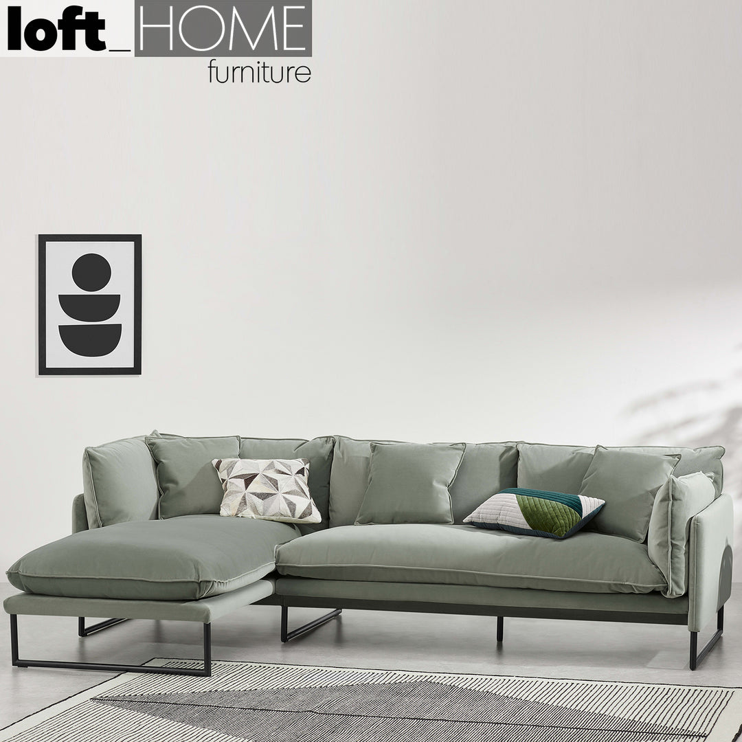 Modern Velvet L shape Sofa MALINI Sage Green 3+L Close-up