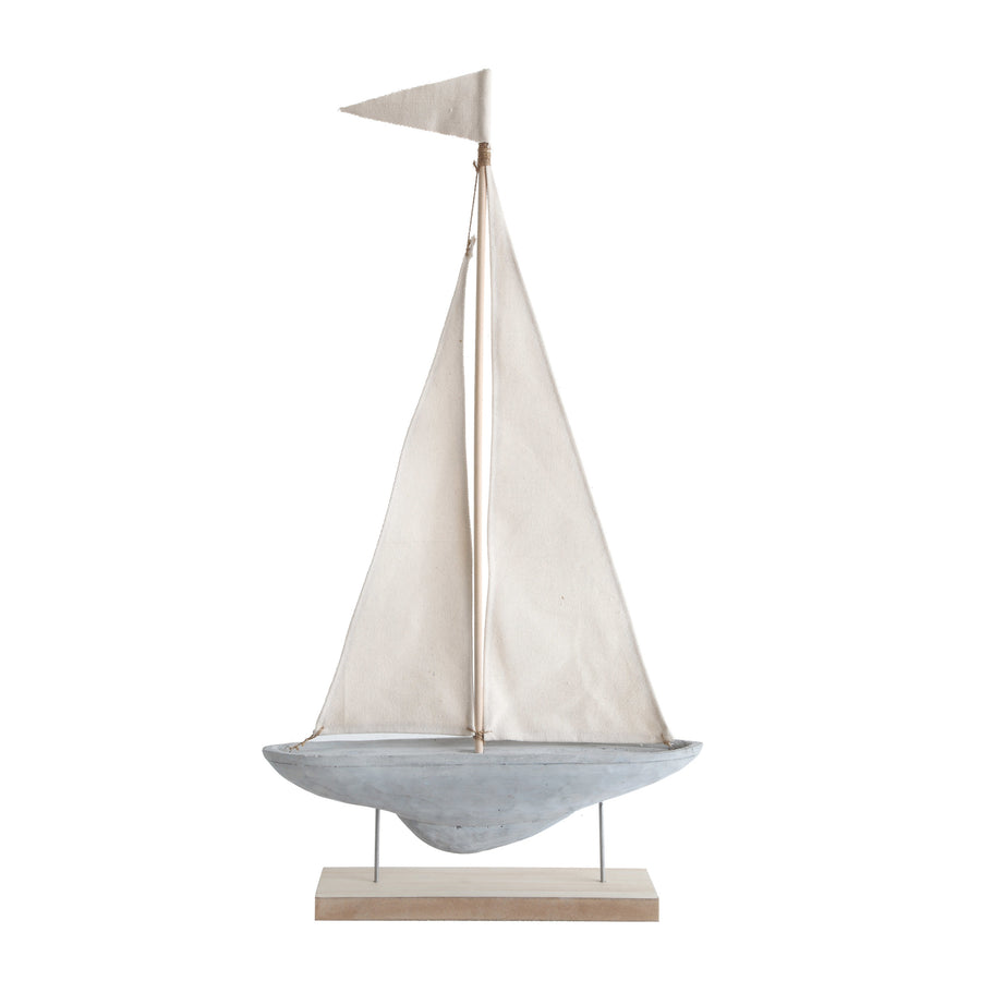 Cement & Fabric Boat Decoration with Stand White Background