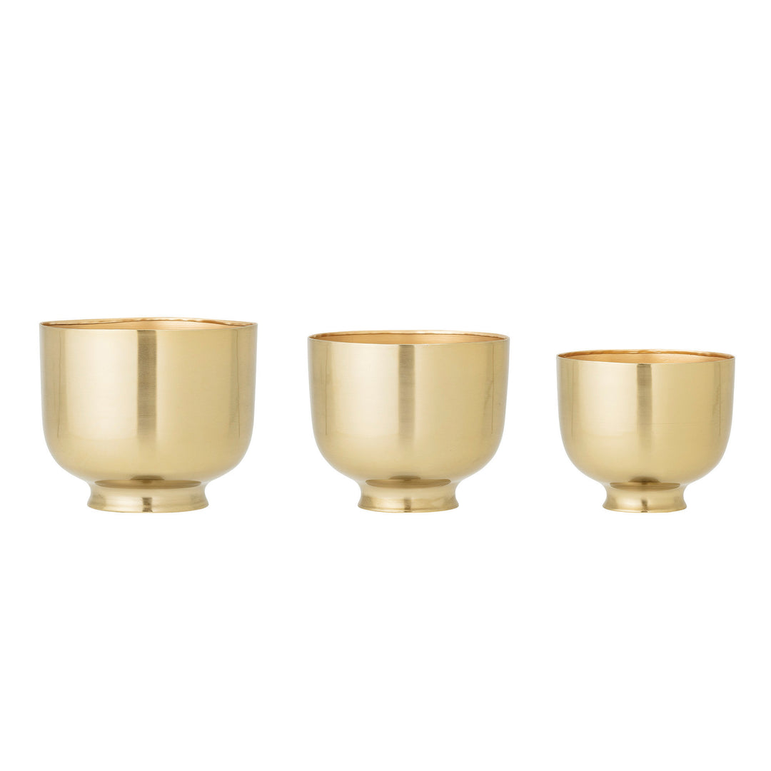Gold Metal Planters, Set of 3 White Background
