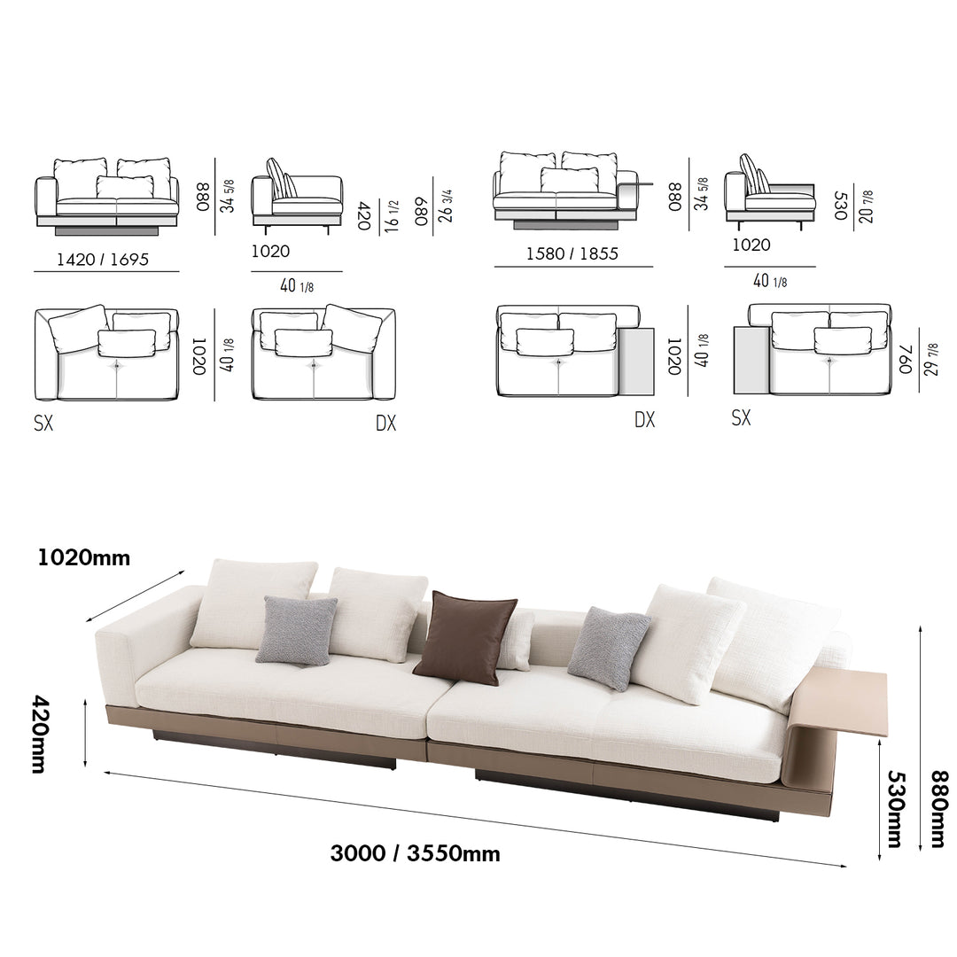 Minimalist Fabric 4 Seater Sofa CONNERY Size Chart