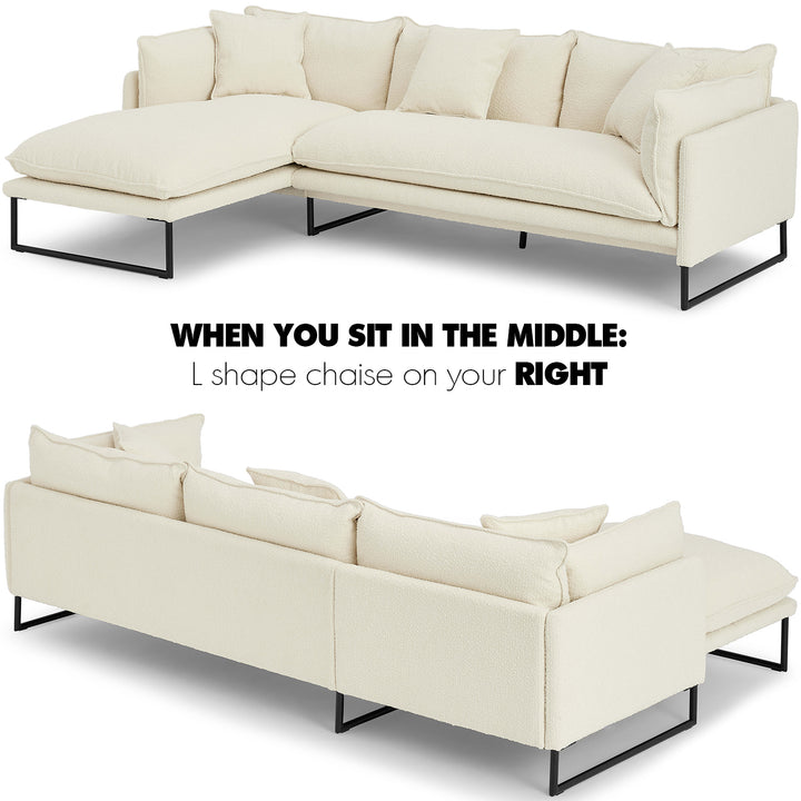 Modern Boucle L Shape Sofa MALINI Whitewash 3+L Panoramic