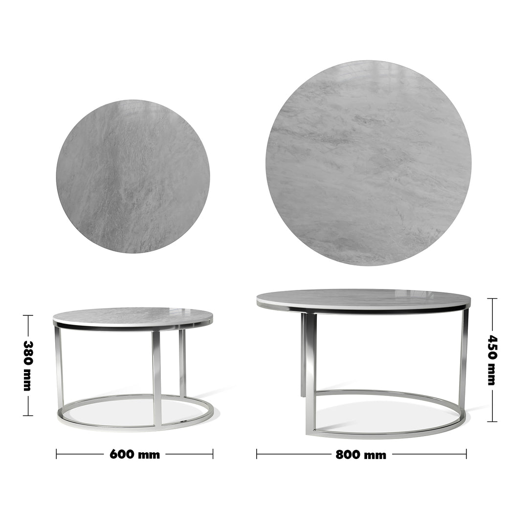 Modern Sintered Stone Coffee Table SILVER Size Chart