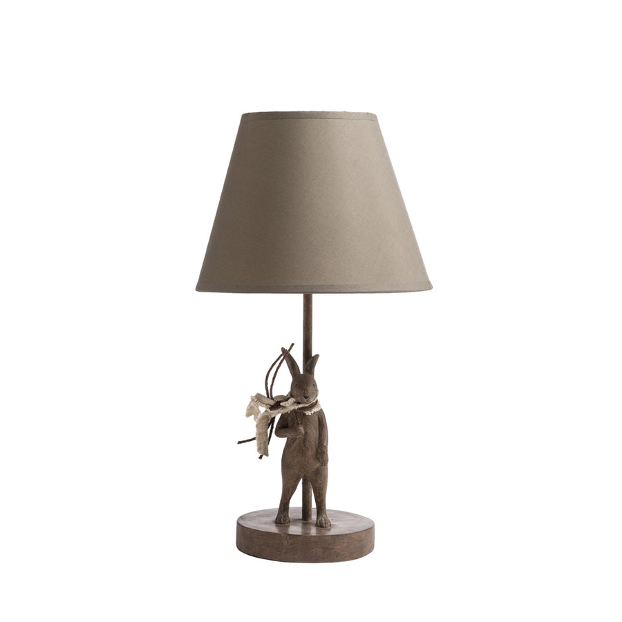 Metal & Resin Rabbit Shaped Table Lamp w/ Cotton Shade, Brown (Plug Type C) White Background