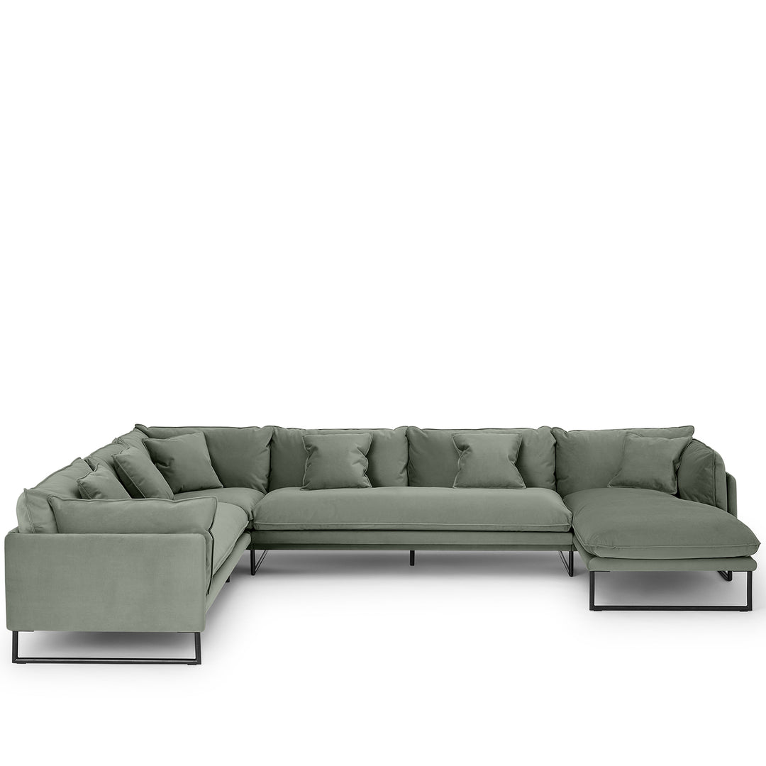 Modern Velvet L shape Sofa MALINI Sage Green 3+3+L White Background