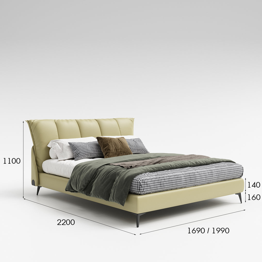 Modern Genuine Leather Bed PERRI Size Chart