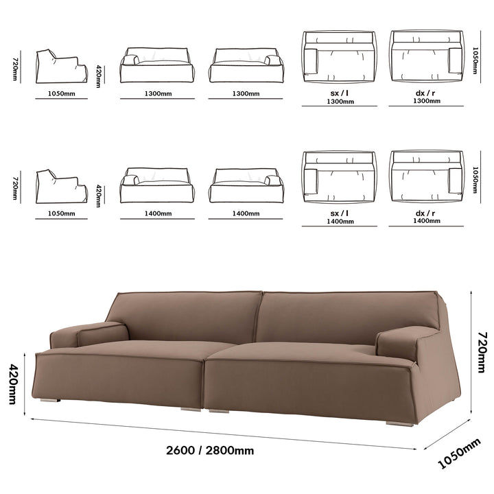 Minimalist Suede Fabric 3 Seater Sofa DAMASCO Size Chart