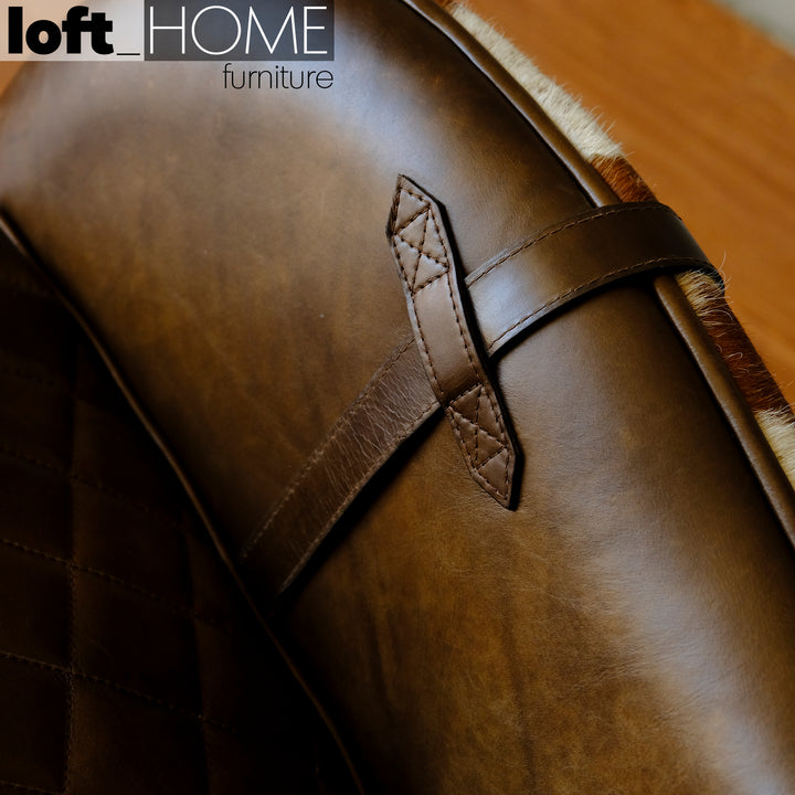 Vintage Cowhair Genuine Leather 1 Seater Sofa MOO Environmental