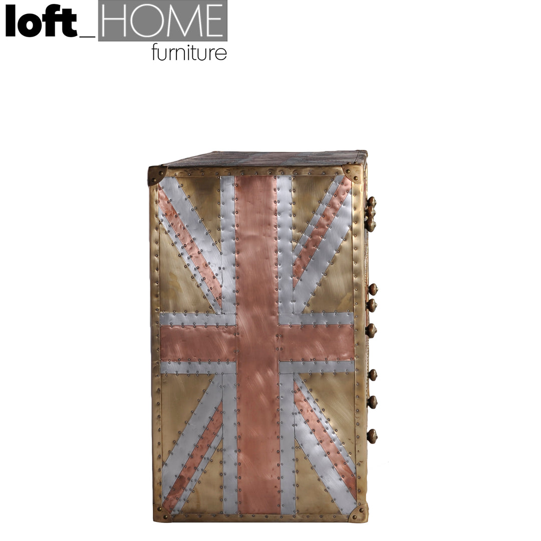 Vintage Aluminium Drawer Cabinet JET UK FLAG In-context