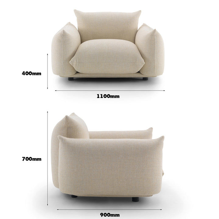 Minimalist Teddy Fabric 1 Seater Sofa MARENCO Size Chart
