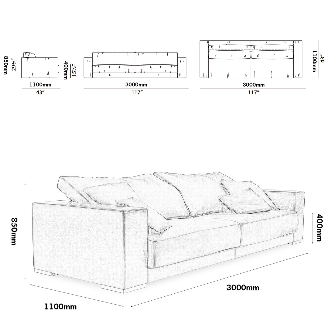 Minimalist Suede Fabric 4 Seater Sofa BUDAPEST Size Chart
