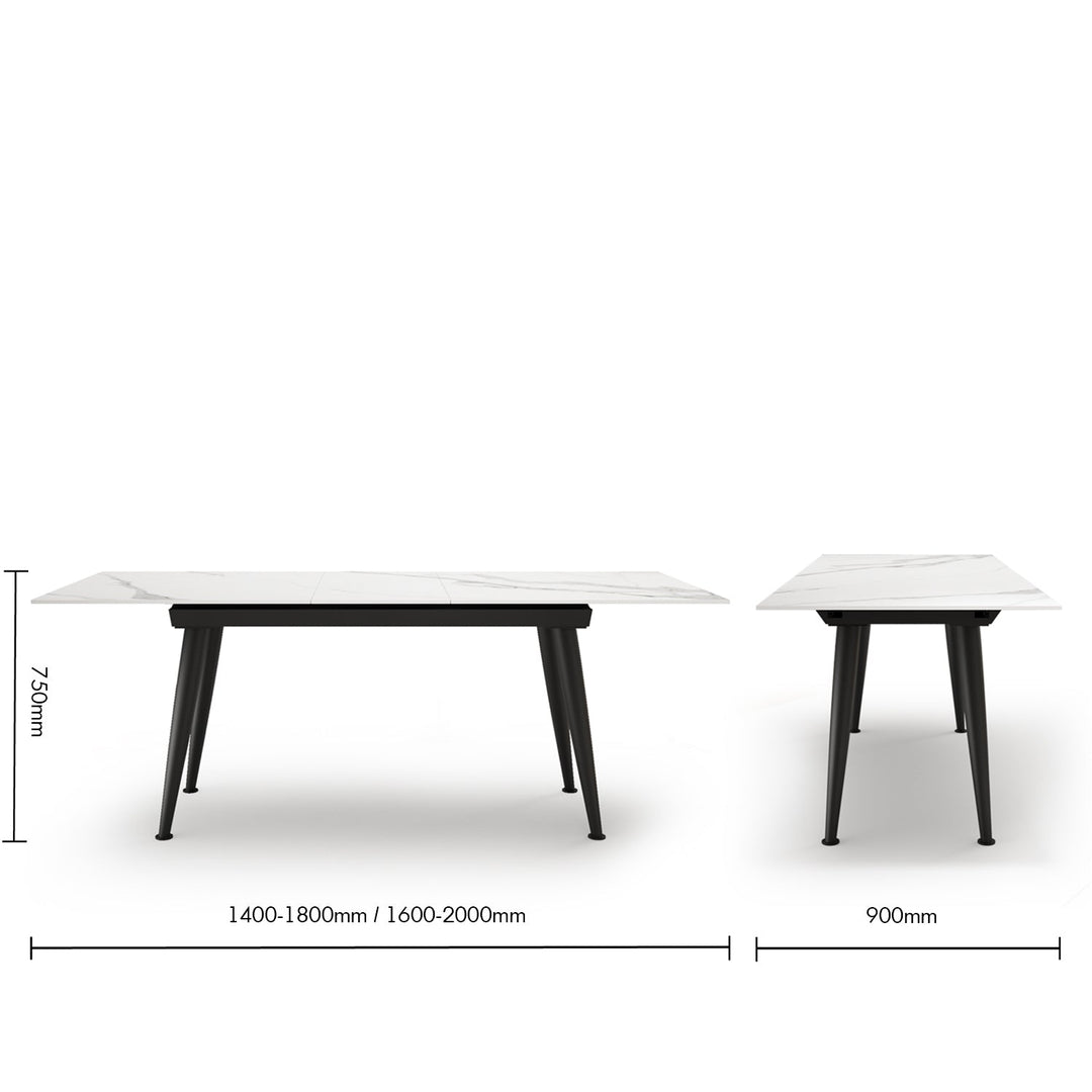 Modern Extendable Sintered Stone Dining Table NIEVE Size Chart