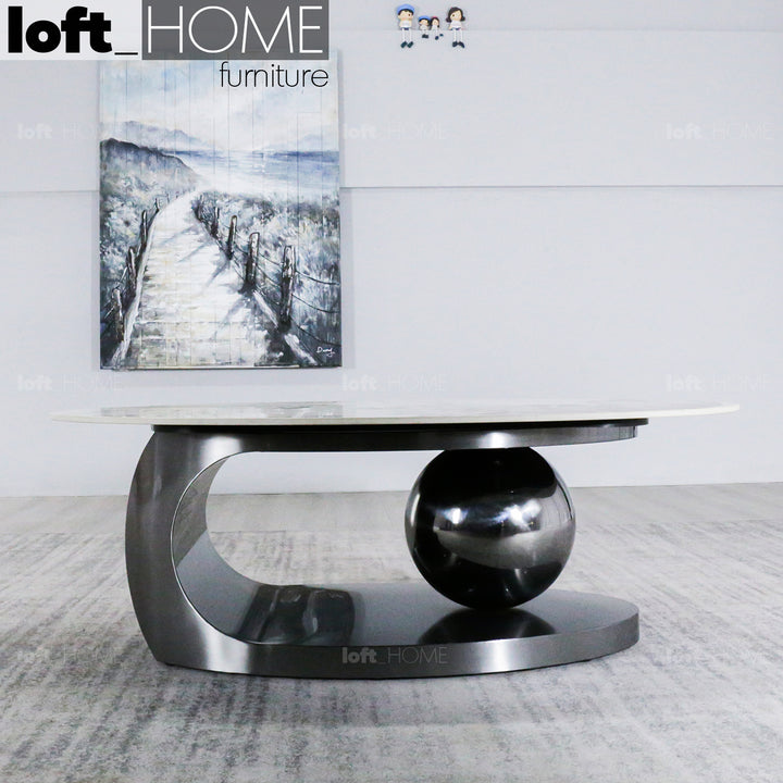 Modern Sintered Stone Coffee Table GLOBE BLACK In-context