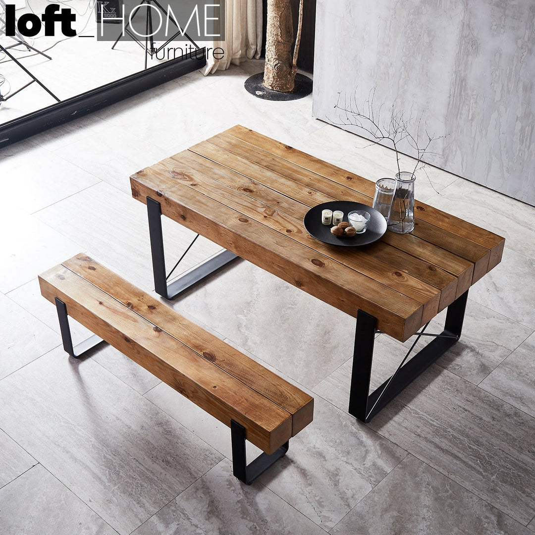 Industrial Pine Wood Dining Table NOER In-context