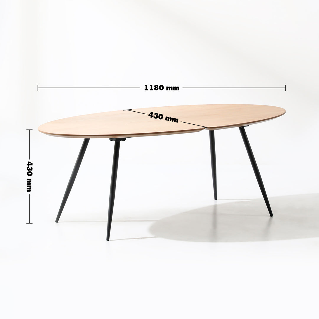 Scandinavian Wood Coffee Table VALBOARD OVAL Size Chart