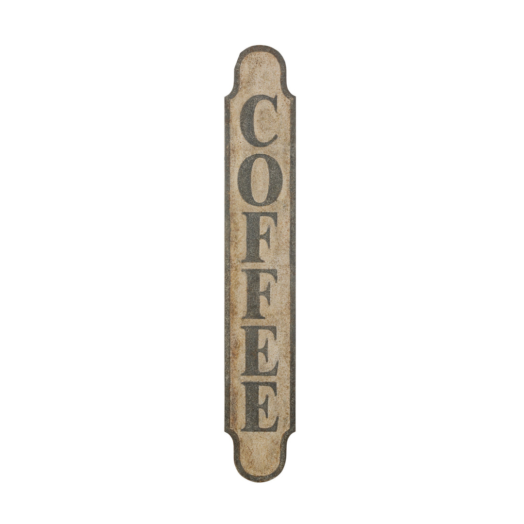 Heavily Distressed Metal "Coffee" Wall Decor White Background