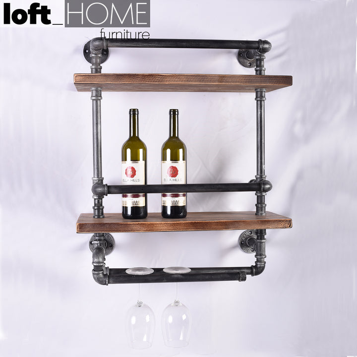 Industrial Wood Wall Shelf PIPE WINE Primary Product