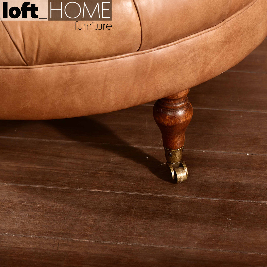 Vintage Genuine Leather Ottoman SAND In-context
