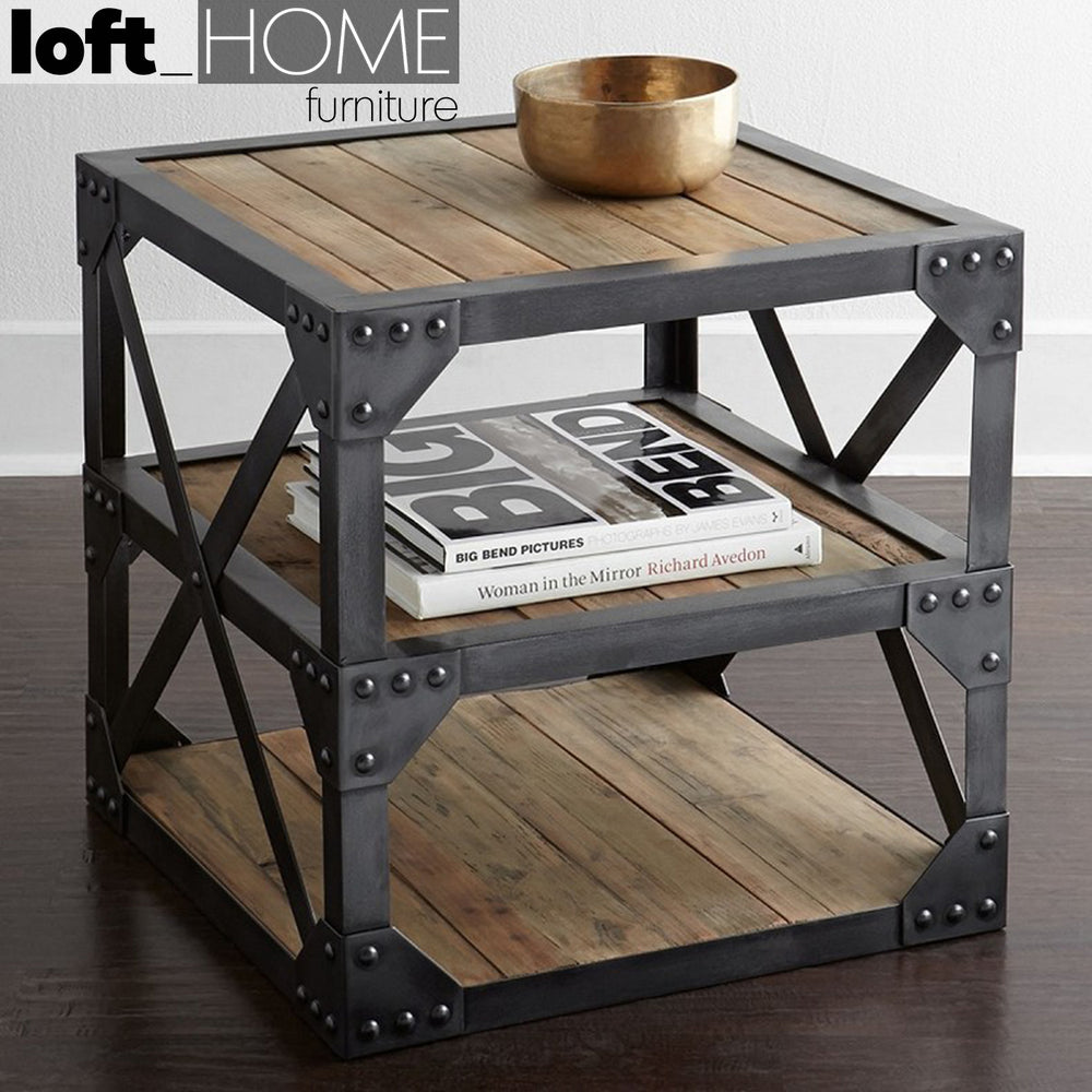 Industrial Wood Side Table SEBASTIAN Primary Product
