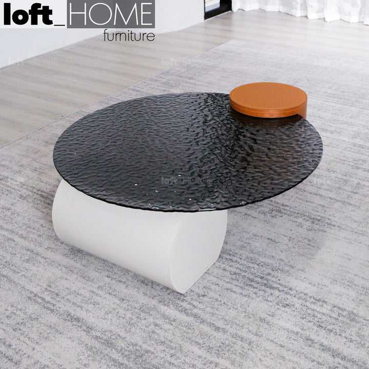 Modern Fused Glass Coffee Table VERRE PARTICULIER LEATHER Detail