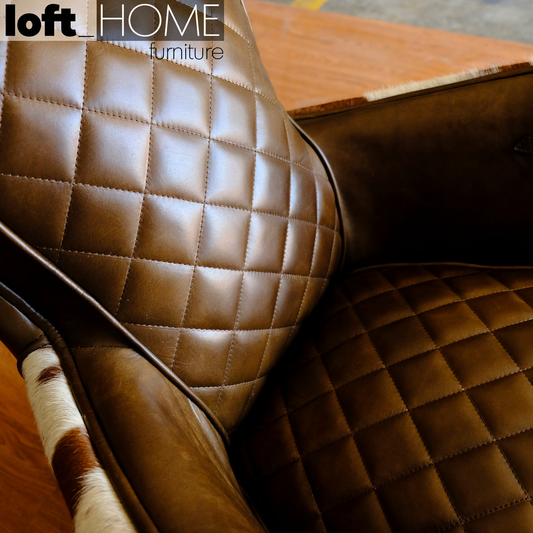 Vintage Cowhair Genuine Leather 1 Seater Sofa MOO Still Life