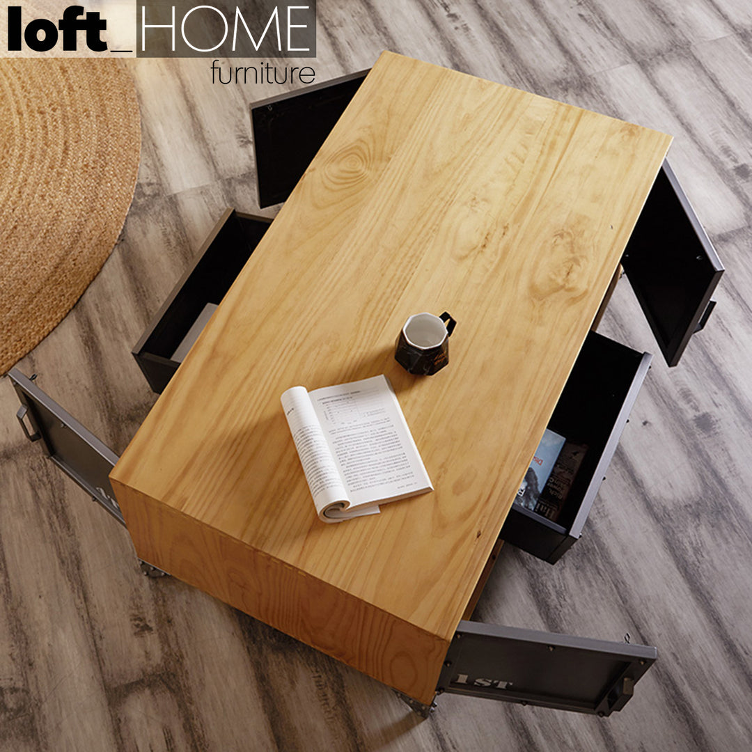 Industrial Wood Coffee Table LOFTSTEEL In-context