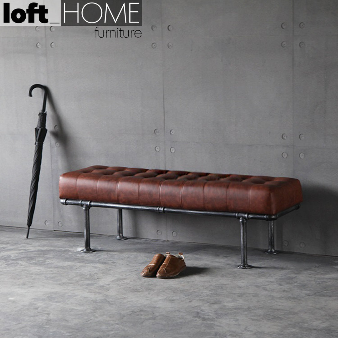 Industrial Leather Dining Bench PIPE Panoramic