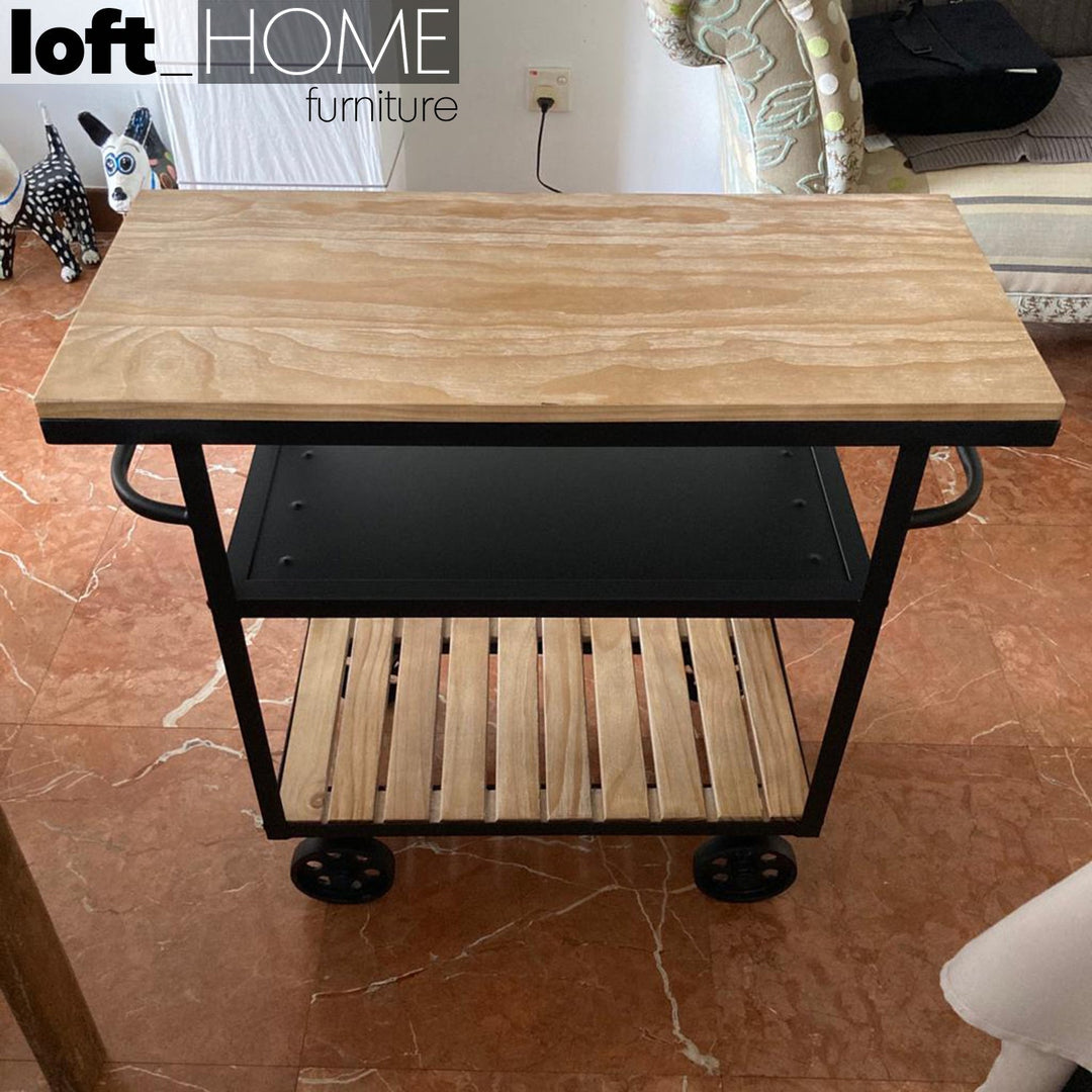 Industrial Wood Side Table TROLLEY Situational