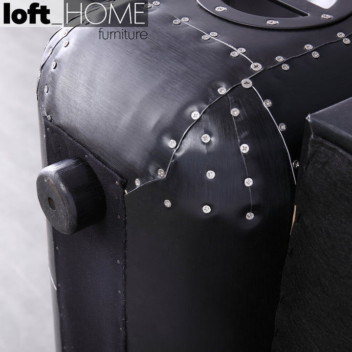 Vintage Aluminium Genuine Leather 3 Seater Sofa BLACK AIRCRAFT Situational