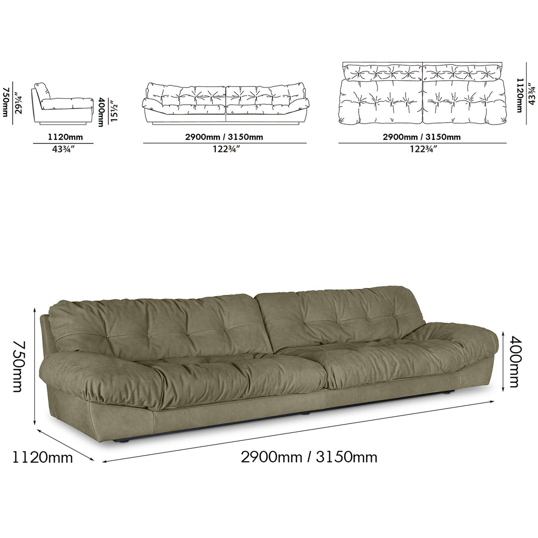 Minimalist Suede Fabric Sofa 4 Seater MILANO Size Chart