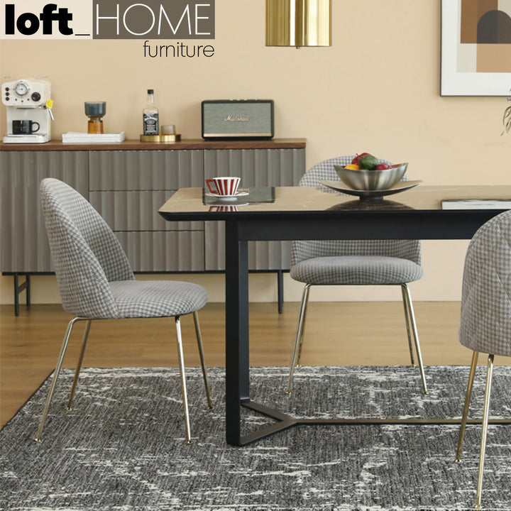 Modern Fabric Dining Chair HOUNDSTOOTH In-context