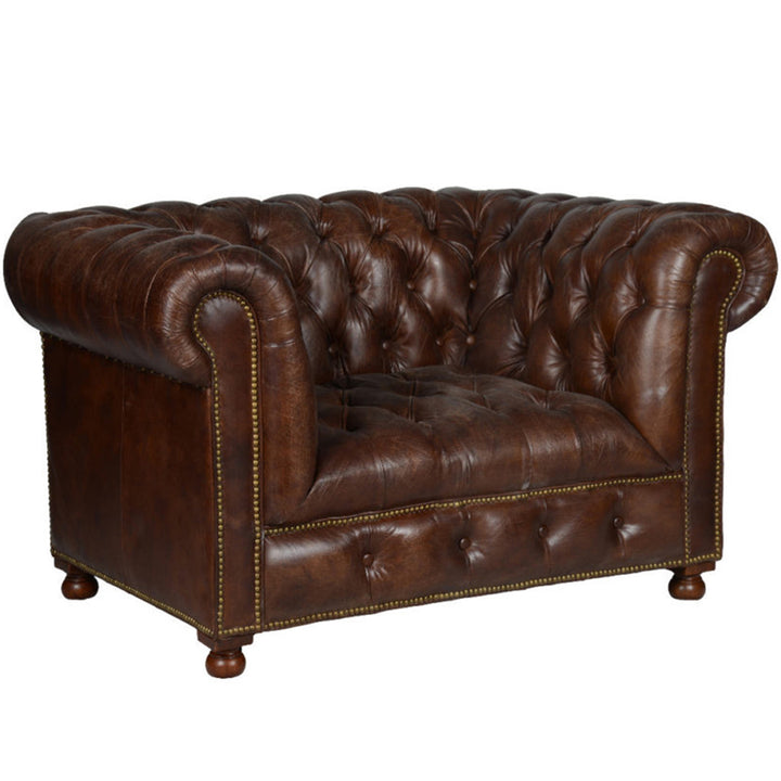 Vintage Genuine Leather 1 Seater Sofa CHESTERFIELD BUTTON Close-up