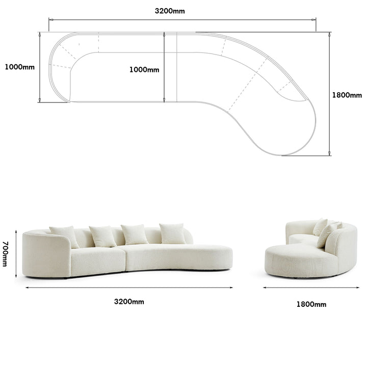 Minimalist Teddy Fabric L Shape Sofa PIERRE Size Chart