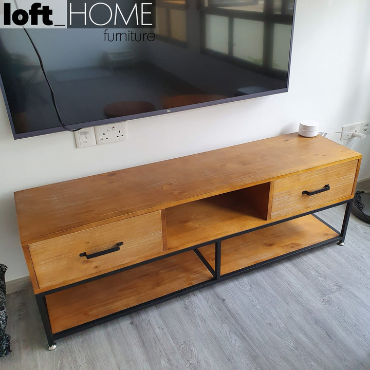 Industrial Pine Wood TV Console CLASSIC PINE Close-up